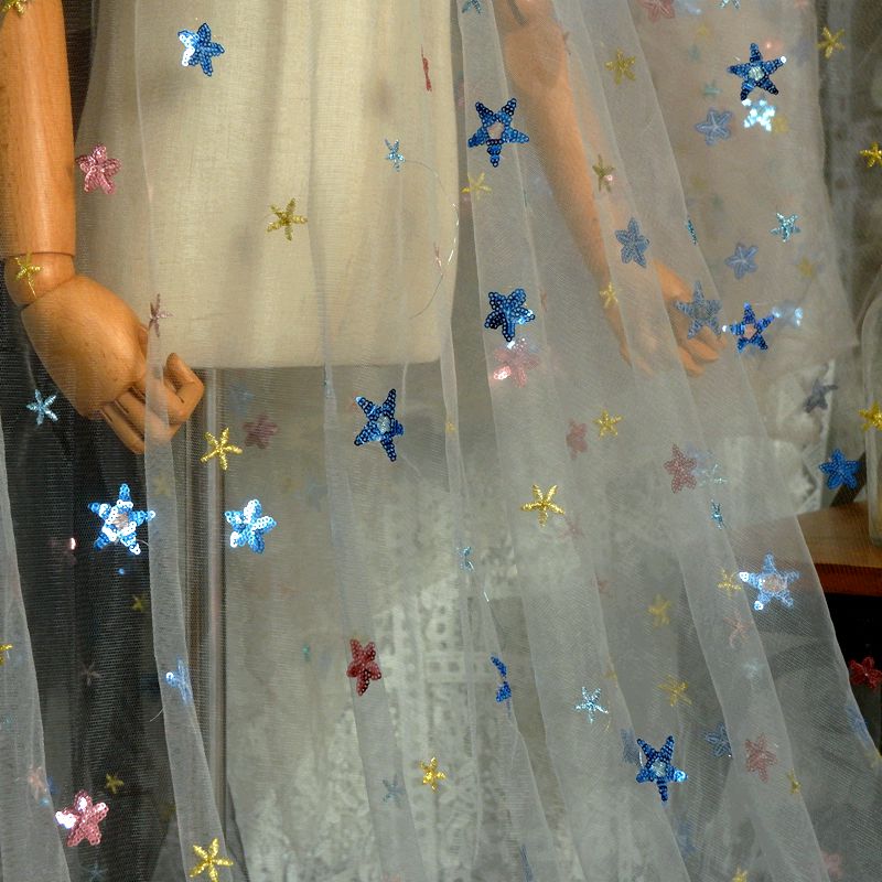 Baby Clothing Organic - スターガーゼ刺embroidered生地,スパンコール刺embroidery,メッシュレース,ベビー服,子供服,50x150cm