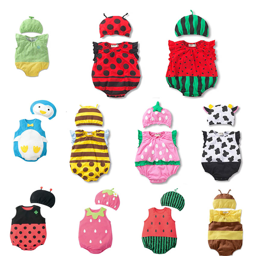 Baby Clothing Clearance - 可愛い新生児用ロンパース、男の子と女の子用、新生児、乳児、幼児用、夏服、ロンパース、コットンジャンプスーツ、服+帽子セット