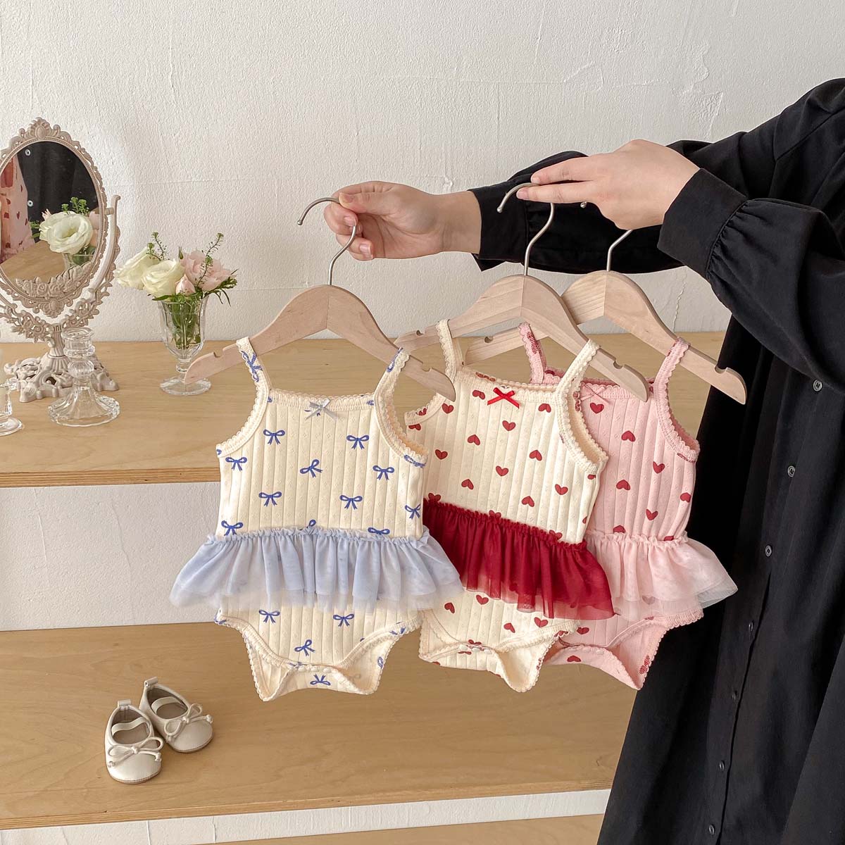 Baby Clothing Clearance - 0-24m 女の赤ちゃんチュールチュチュロンパースボウプリントノースリーブ新生児夏服