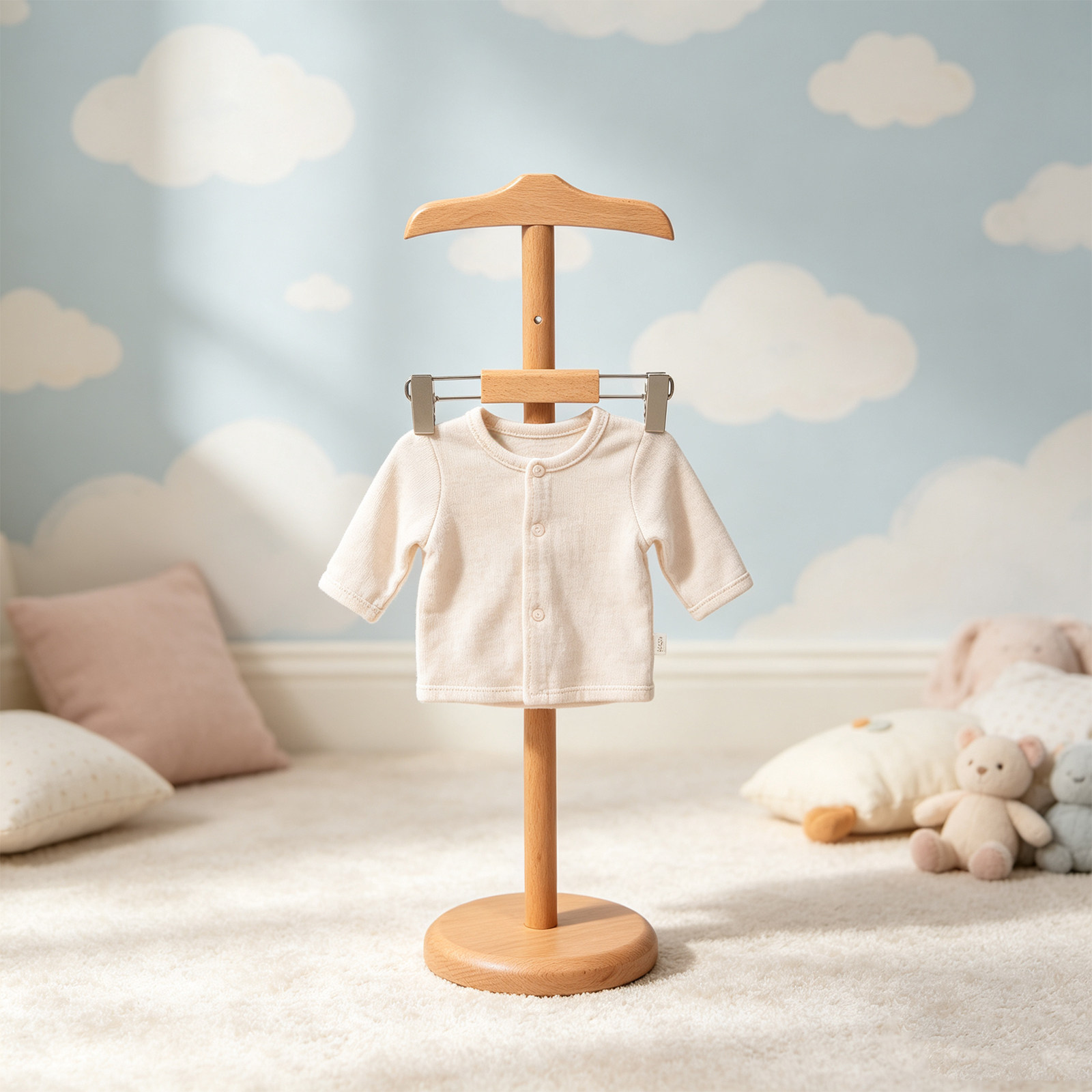 Baby Clothing Usa - 高さ調節可能なベビー服ディスプレイスタンド 木製キッズ衣類ラック ブナ材 幼児服ホルダー ベビーシャワー用衣類