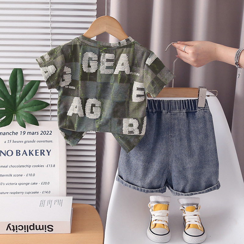 ベビーボーイズ2点セット、チェック柄レタープリントTシャツ＆ - Baby Clothing Wash のレビューと価格