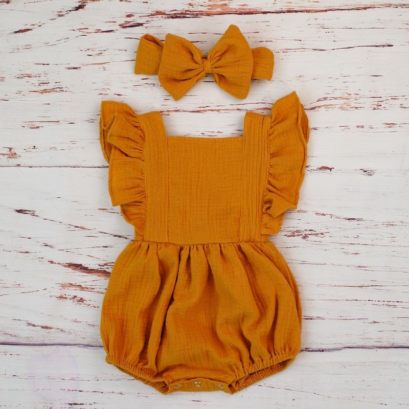 新生児用ダブルガーゼフリルロンパース、ヘッドバンド付き、ベビ - Baby Clothing Organic のレビューと価格