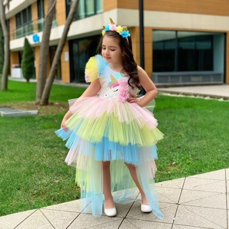 レインボーユニコーンベビーパーティーガールズドレススパンコー - Baby Clothing For Girls のレビューと価格