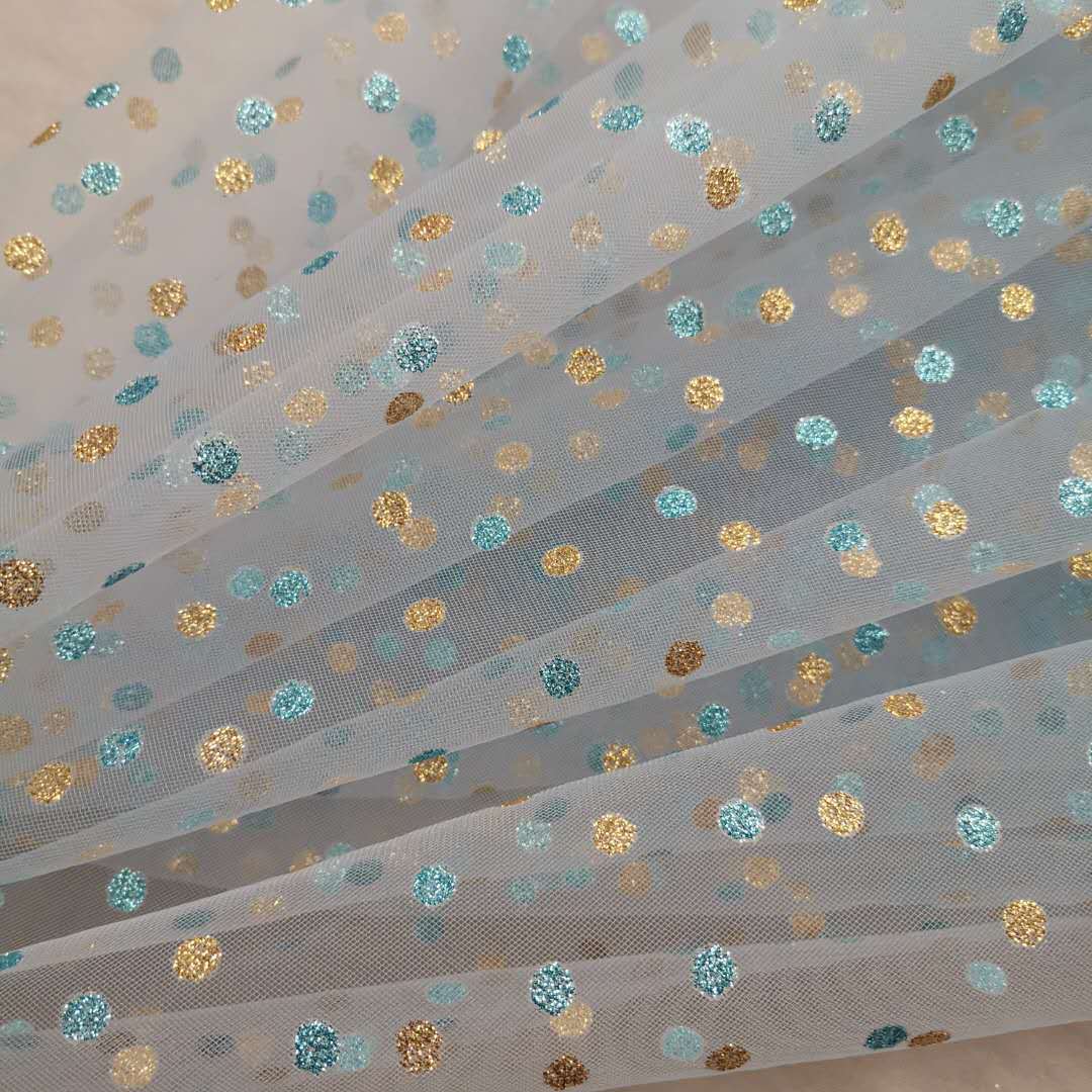 0.5 メートルカラフルな水玉グリッタープリントメッシュ生地 - Baby Clothing Organic のレビューと価格